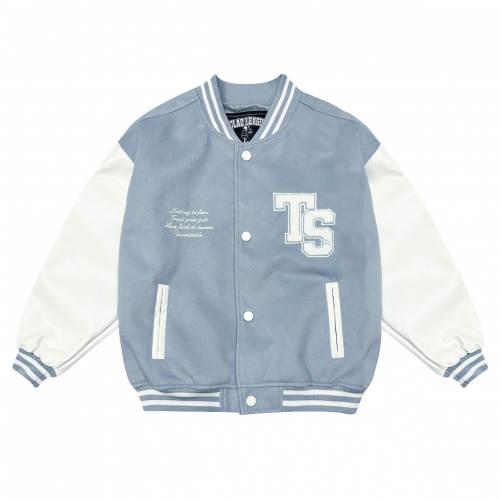 【限量現貨，售完預購】NTHU清大美式經典棒球外套_濛霧灰藍(兒童版)